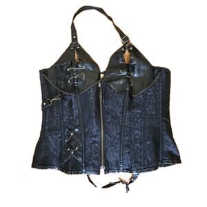 Corset Black Box XL Latch Zipper Chain Buckle Biker Top Goth Steampunk Cosplay